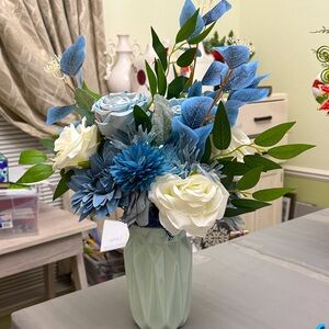 Hand Crafted Blue and White Faux Floral Bouquet
